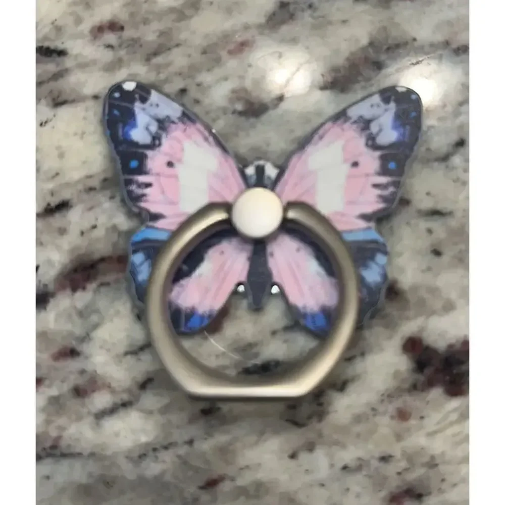 New - Pink & Blue Butterfly Mobile Phone Ring Bracket with 360 Rotation
